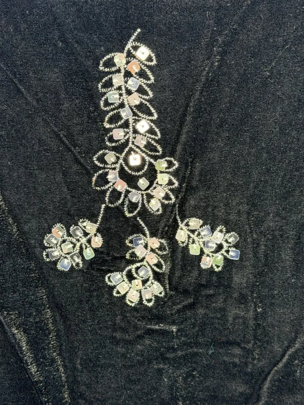 Black velvet goth hippie embroidered sequin top_5